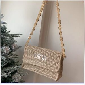 Dior (GWP) Beige Woven Clutch with Gold Chain